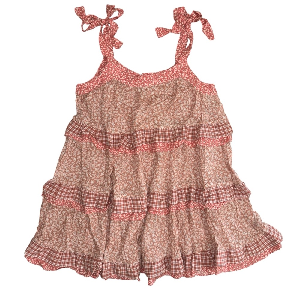 Easel Ruffled Tiered Summer Dress Medium Tunic Top Boho Cottage Floral Hippie